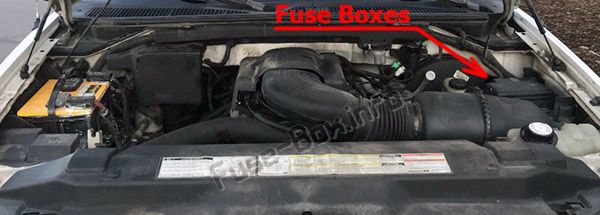 The location of the fuses in the engine compartment: Ford F-150 (1997, 1998)