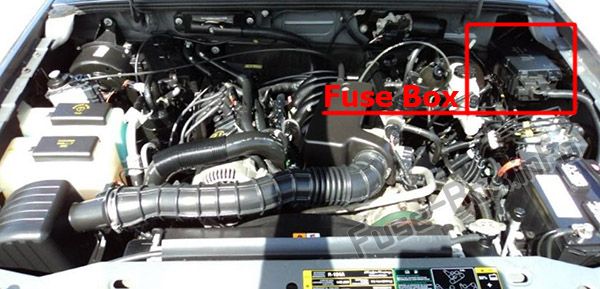 The location of the fuses in the engine compartment: Ford Ranger (2006-2011)