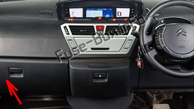 The location of the fuses in the passenger compartment (RHD): Citroen C4 Picasso I (2007-2012)