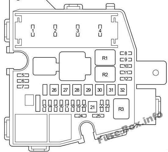 Under-hood fuse box diagram: Toyota Yaris / Vitz / Belta (2005-2013)