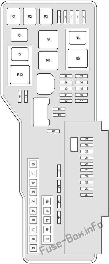 Under-hood fuse box diagram: Toyota Avalon (2005, 2006, 2007, 2008, 2009, 2010, 2011, 2012)
