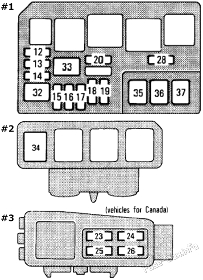 Under-hood fuse box diagram: Toyota Corolla (1993, 1994, 1995, 1996, 1997)