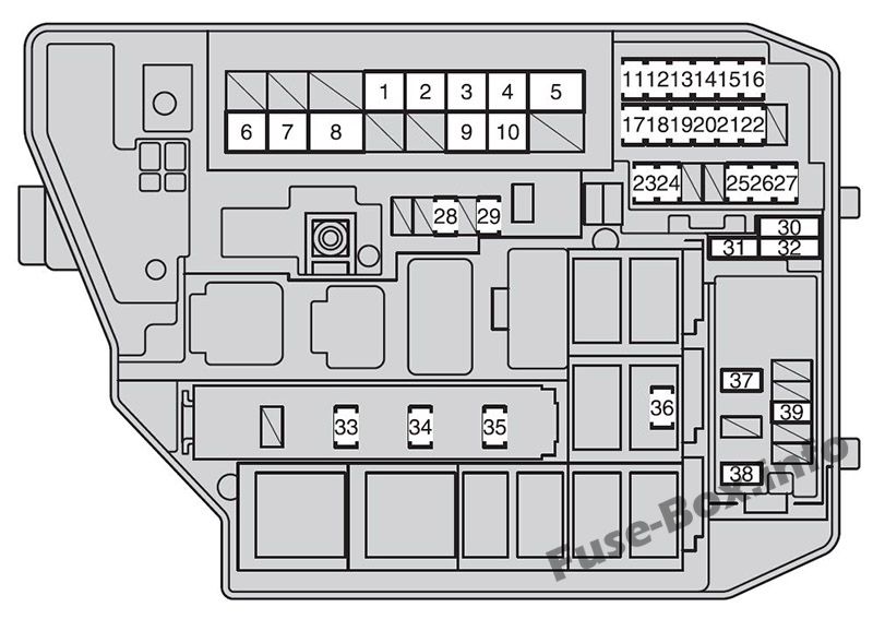 Under-hood fuse box diagram (type 2): Toyota Corolla / Auris (2007, 2008, 2009, 2010, 2011, 2012, 2013)