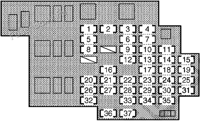Interior fuse box diagram: Toyota Land Cruiser 70 (76/78/79; 2009-2014)