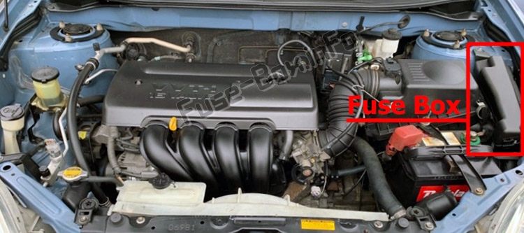 The location of the fuses in the engine compartment: Toyota Matrix (E130; 2003-2009)