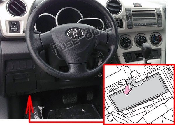 The location of the fuses in the passenger compartment: Toyota Matrix (E140; 2009-2014)