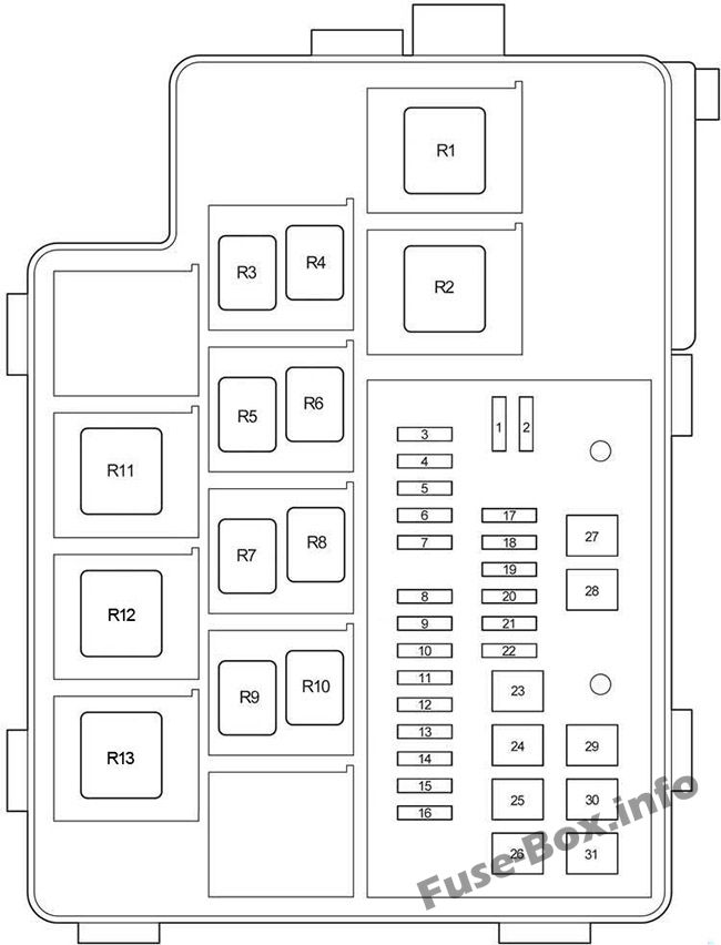 Under-hood fuse box #1 diagram: Toyota RAV4 (2006, 2007, 2008, 2009, 2010, 2011, 2012)