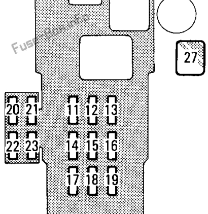 Interior fuse box diagram: Toyota T100 (1993, 1994, 1995, 1996, 1997, 1998)