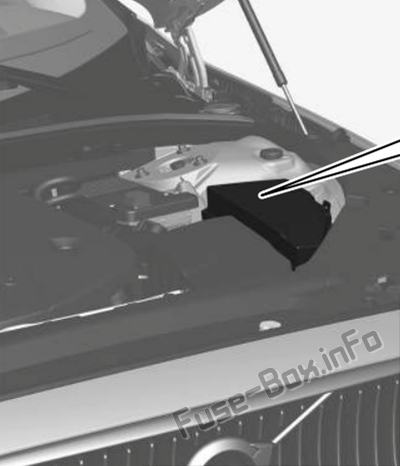 The location of the fuses in the engine compartment: Volvo S60 (2019)