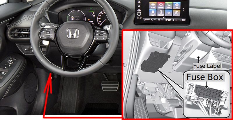 Location of the fuses in the passenger compartment: Honda HR-V (US) / ZR-V (2023-2024)