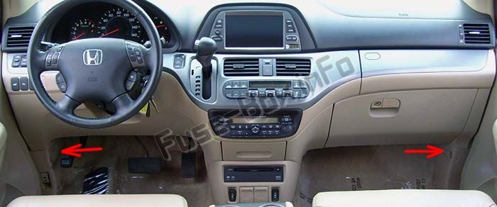 The location of the fuses in the passenger compartment: Honda Odyssey (2005-2010)