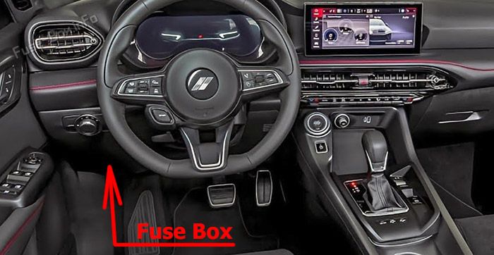 Location of the fuses in the passenger compartment: Dodge Hornet (2023-2024)