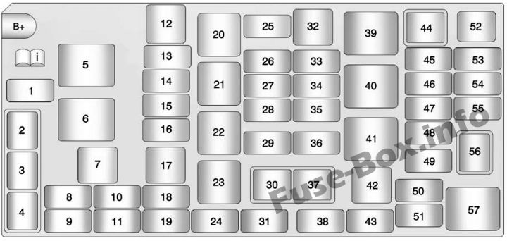 Under-hood fuse box diagram: Chevrolet Spark (2010, 2011, 2012, 2013, 2014, 2015)