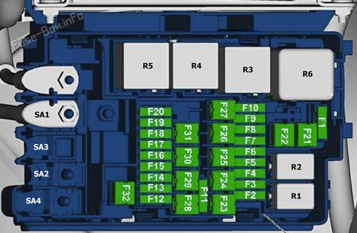 Under-hood fuse box diagram: Volkswagen Beetle A5 (2011-2019)