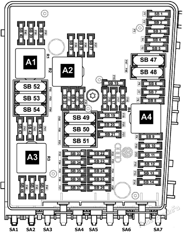 Under-hood fuse box diagram (ver.2): Volkswagen Eos (2006, 2007, 2008, 2009, 2010, 2011)