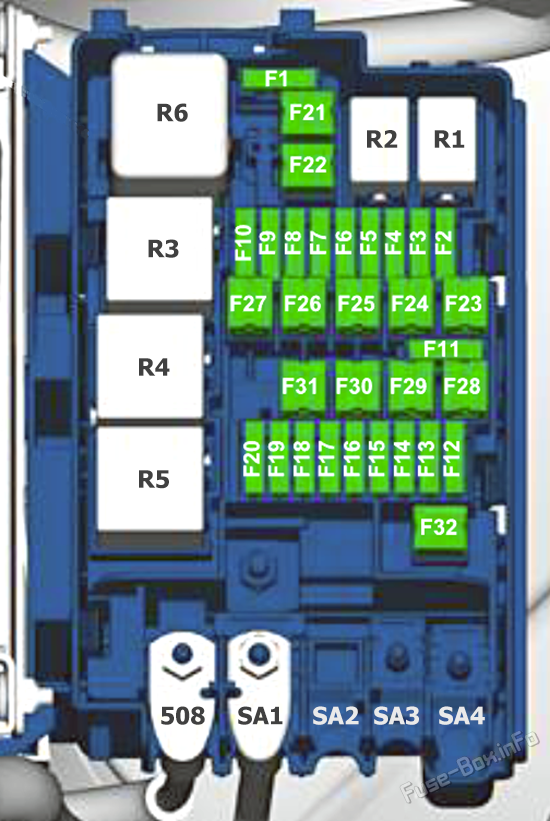 Under-hood fuse box diagram: Volkswagen Jetta (2011, 2012, 2013, 2014, 2015, 2016, 2017)
