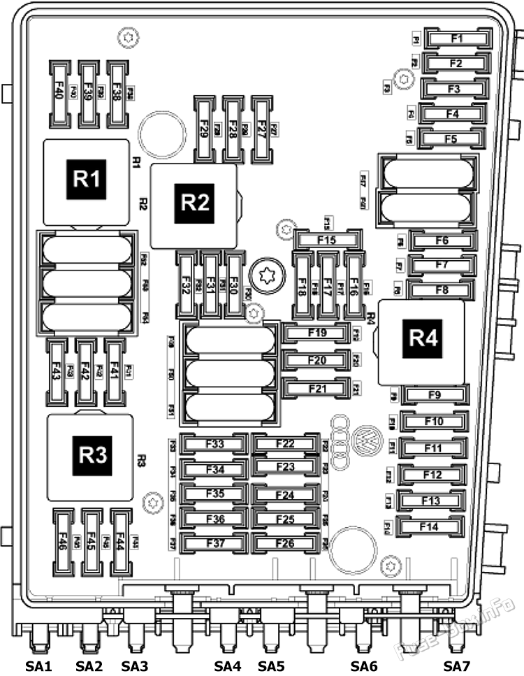 Under-hood fuse box diagram (ver.2): Volkswagen Scirocco (2008-2017)