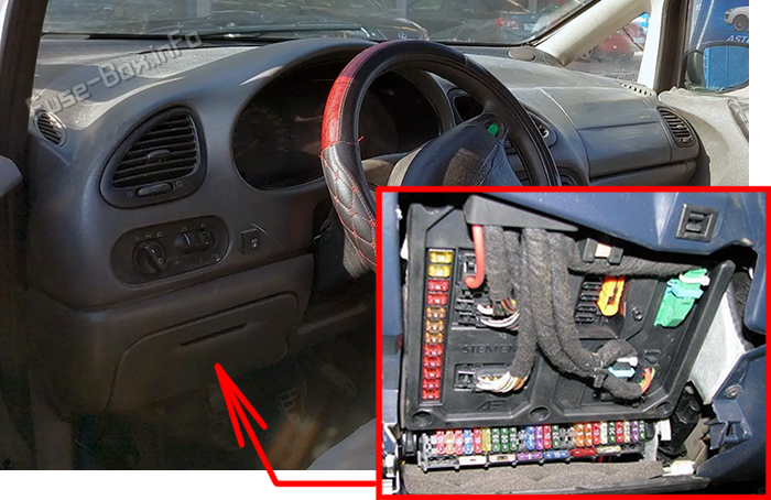 Location of the fuses in the passenger compartment: Volkswagen Sharan (7M; 1995-2000)