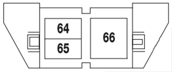Engine compartment auxiliary relay box layout showing relays 64, 65, and 66